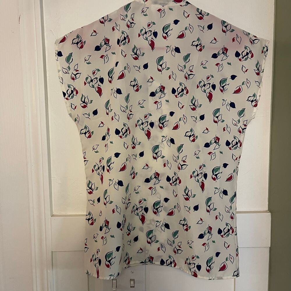 VTG Levi Strauss & Co Polyester Blouse Top W Tie Leaf Pattern Retro 70s 80s - Picture 7 of 9
